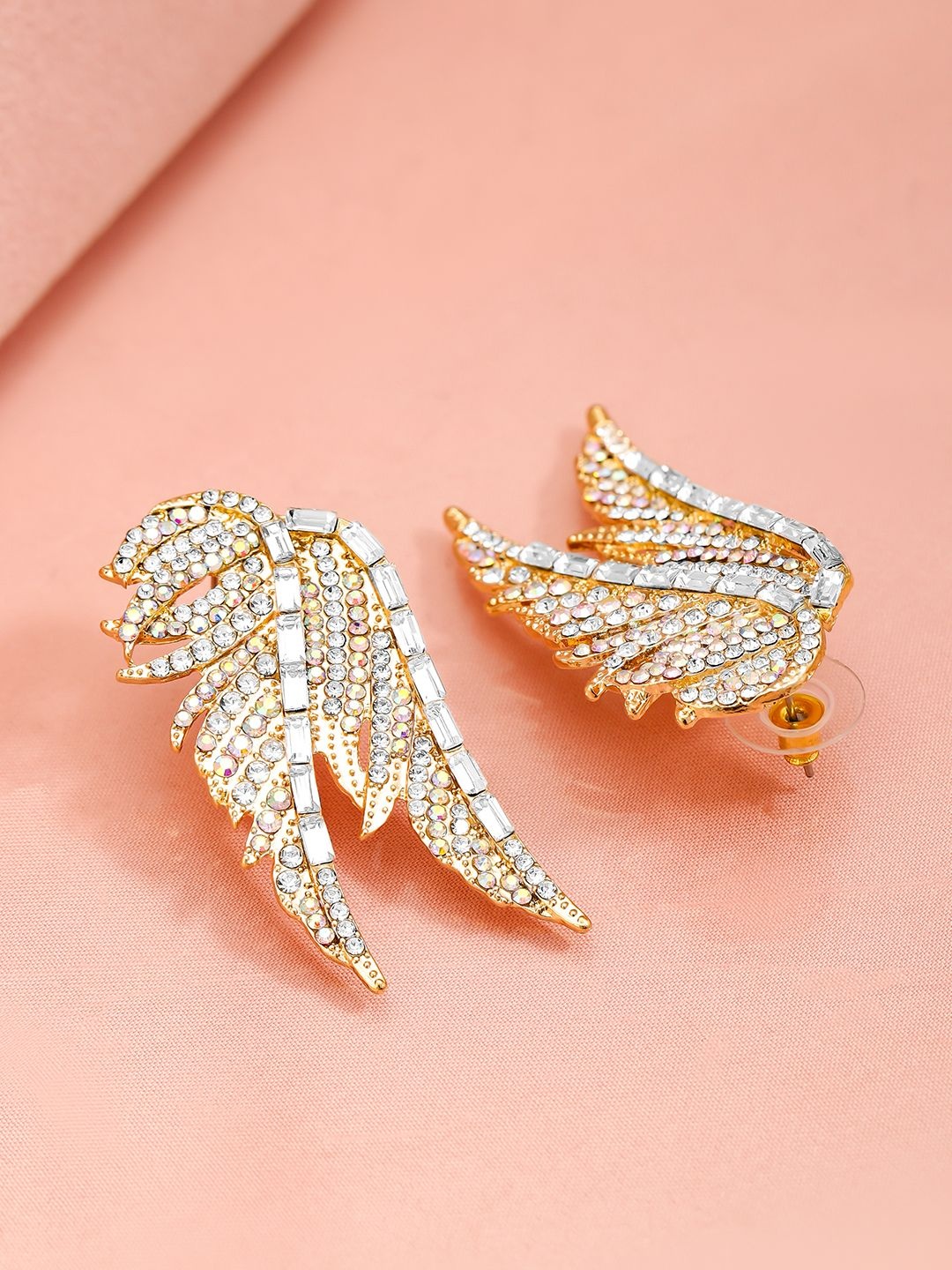 

Rubans 18K Gold-Plated Cubic Zirconia Studded Angel Wing Statement Earrings