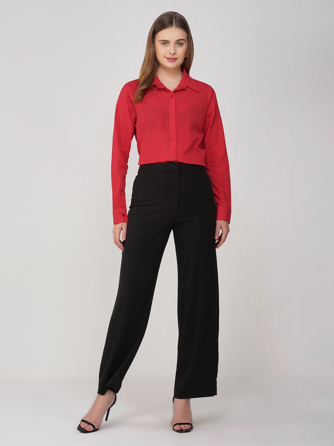 

Street22 Women Comfort Fit Spread Collar Solid Cotton Casual Shirt, Red