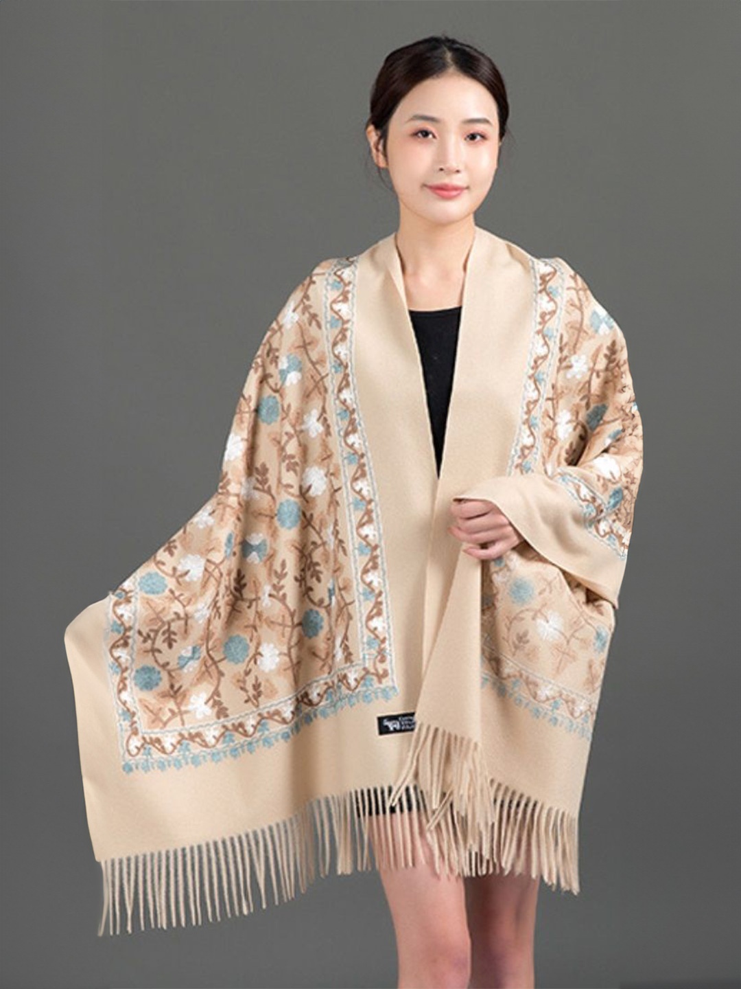 

Alexvyan Floral Embroidered Acrylic Shawl, Beige