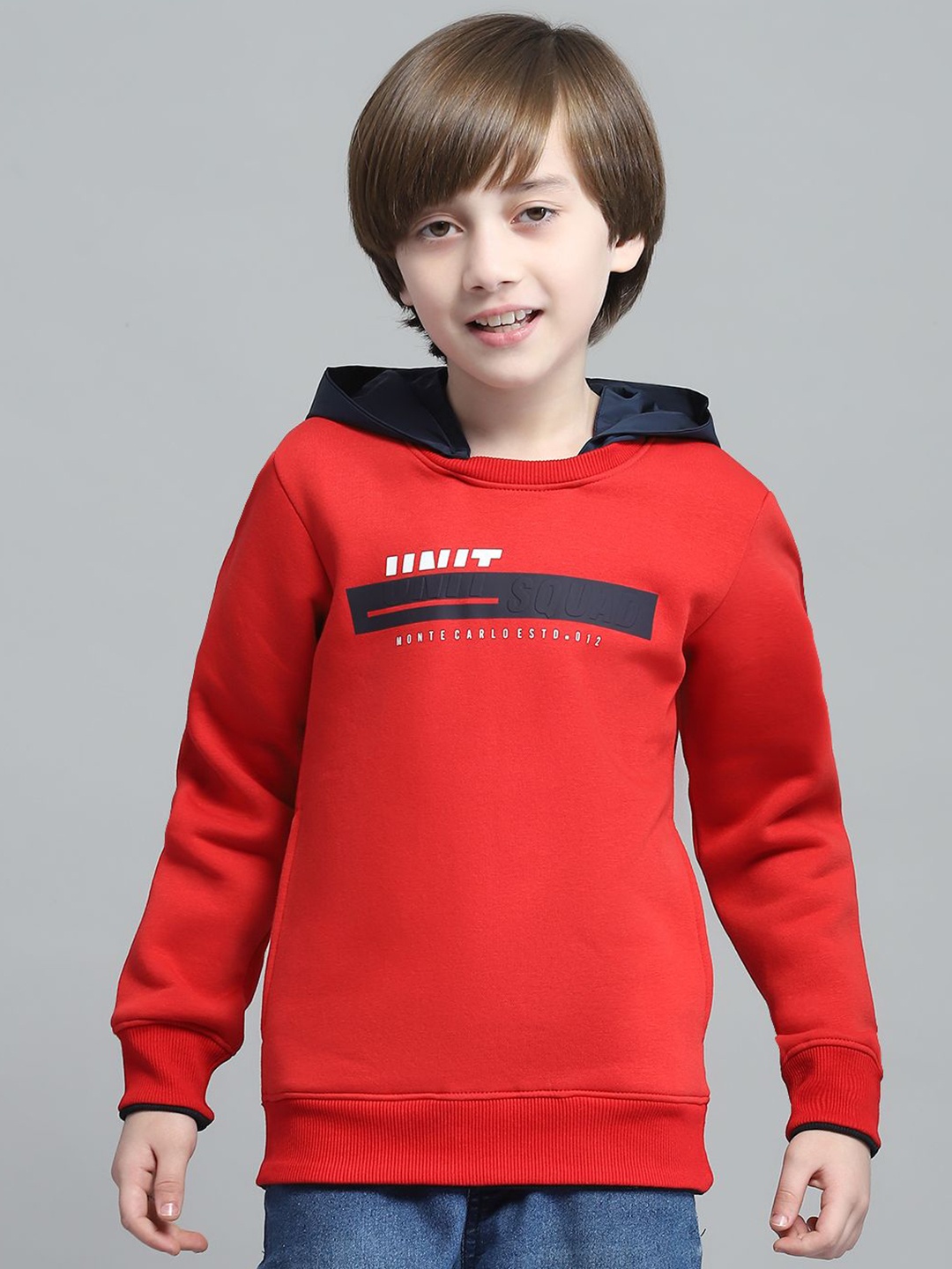 

Monte Carlo Boys Typography Printed Hooded Sweatshirt, Red