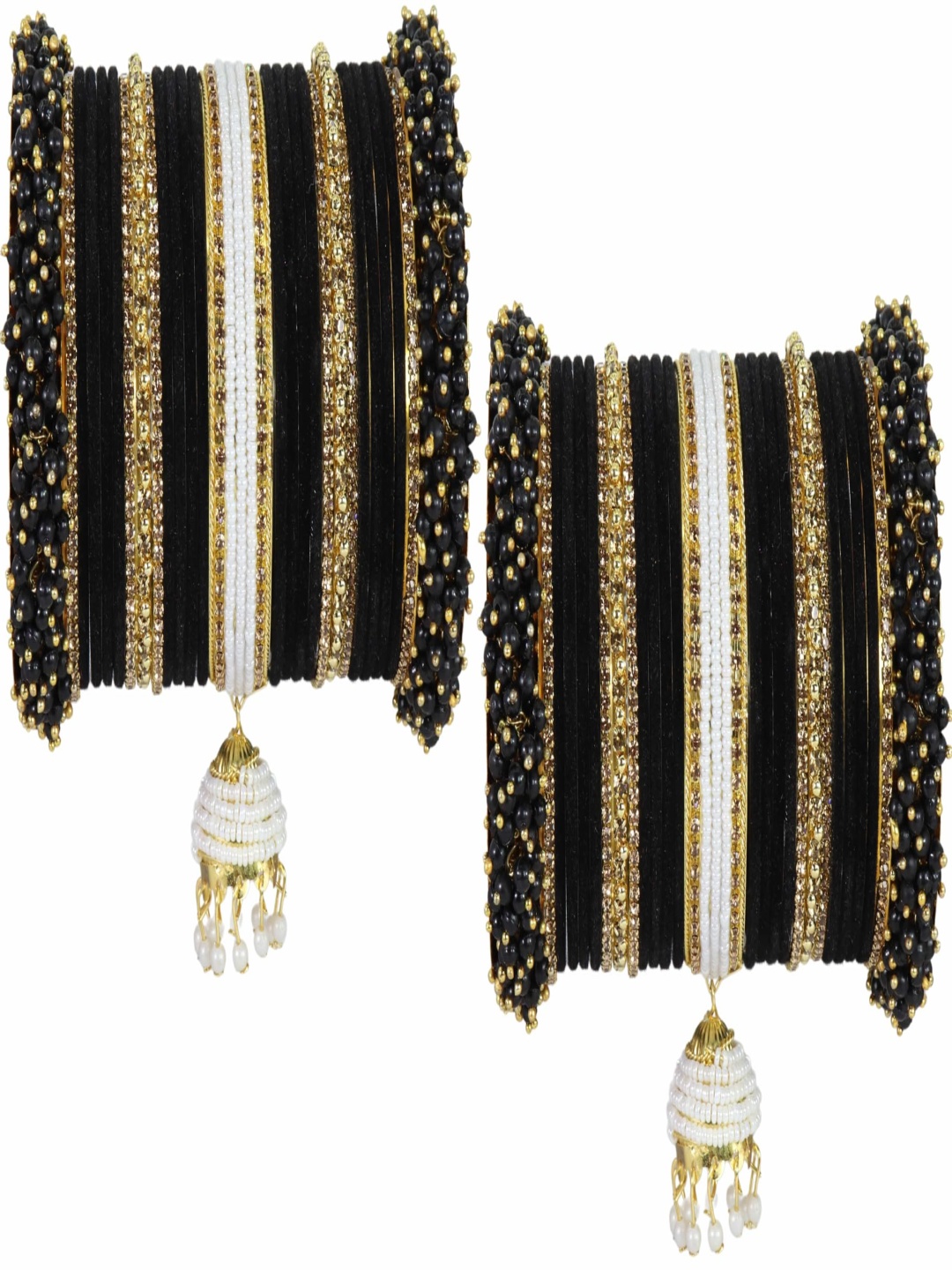 

ZULKA Set Of 54 Pearls-Beaded & Cubic Zircon Studded Chuda Latkan Bangles, Gold