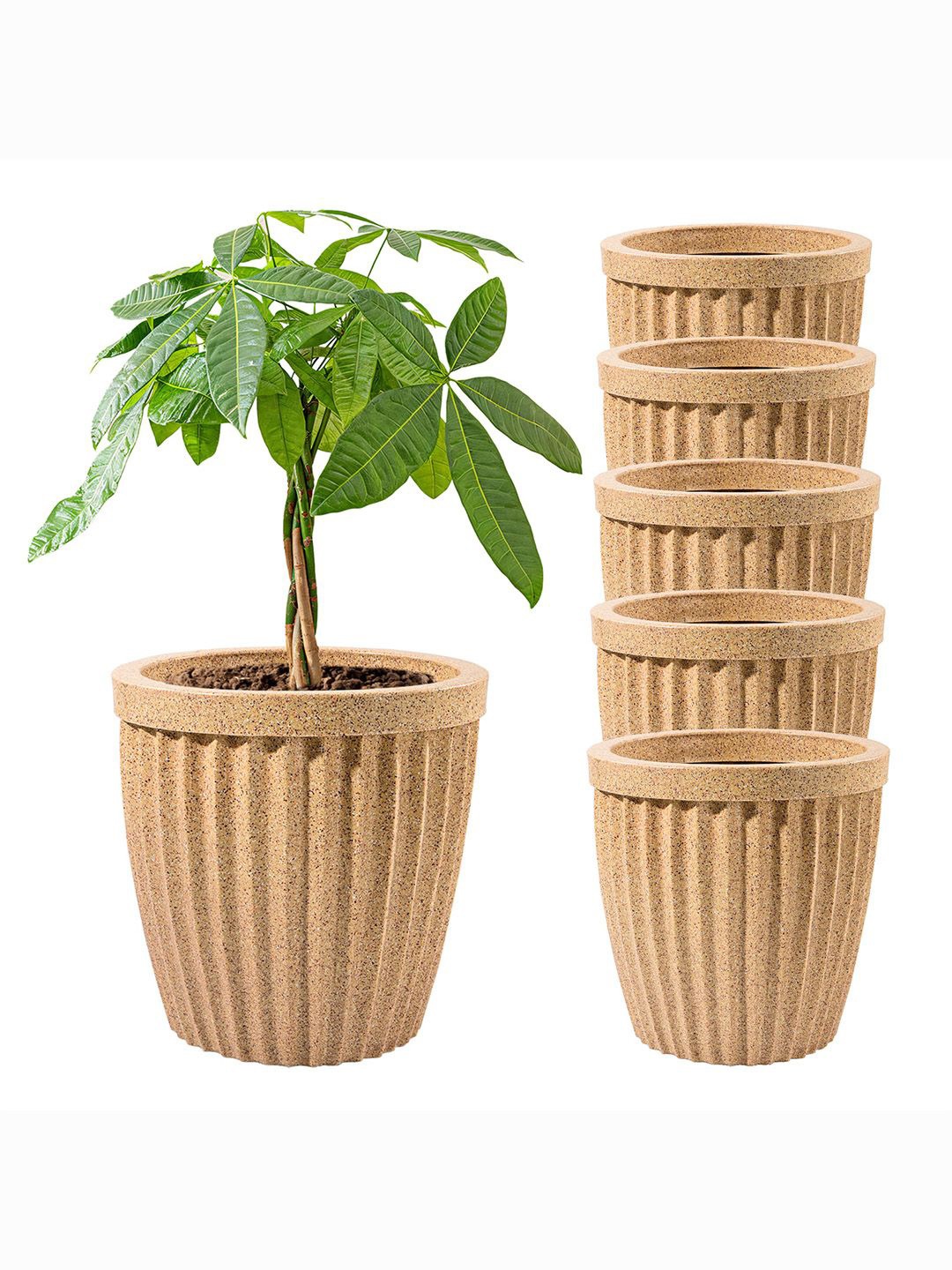 

Kuber Industries Marble Pihu Neo Brown 6 Pcs Textured Roto Mould Flower Planters