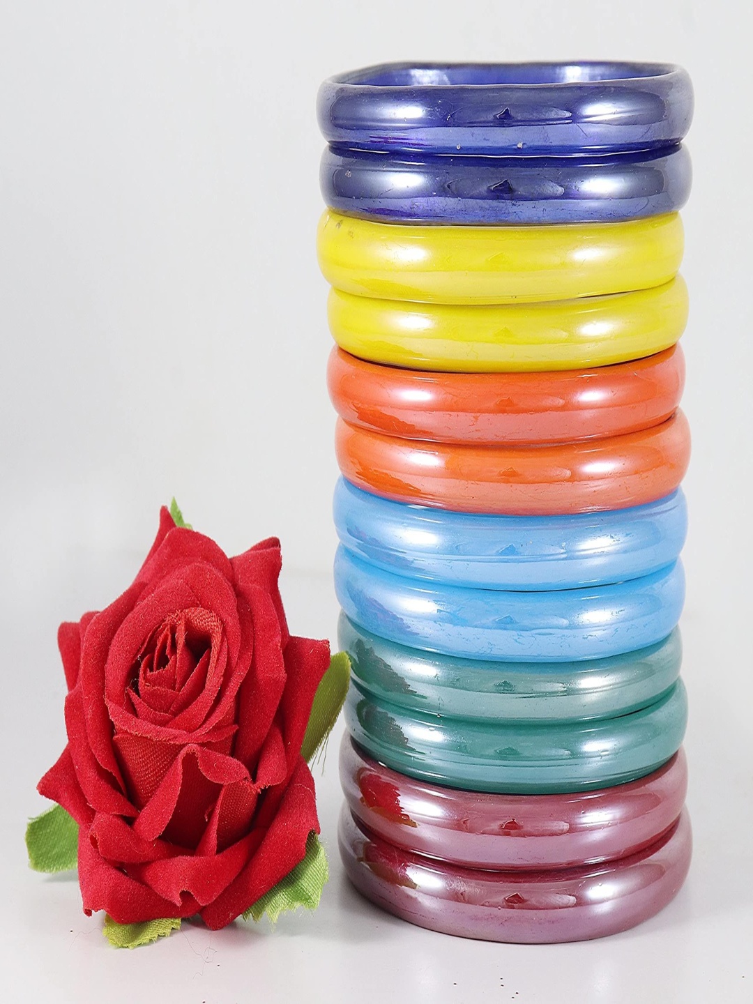 

ZULKA Set Of 24 Glass Enameled Bangles, Yellow