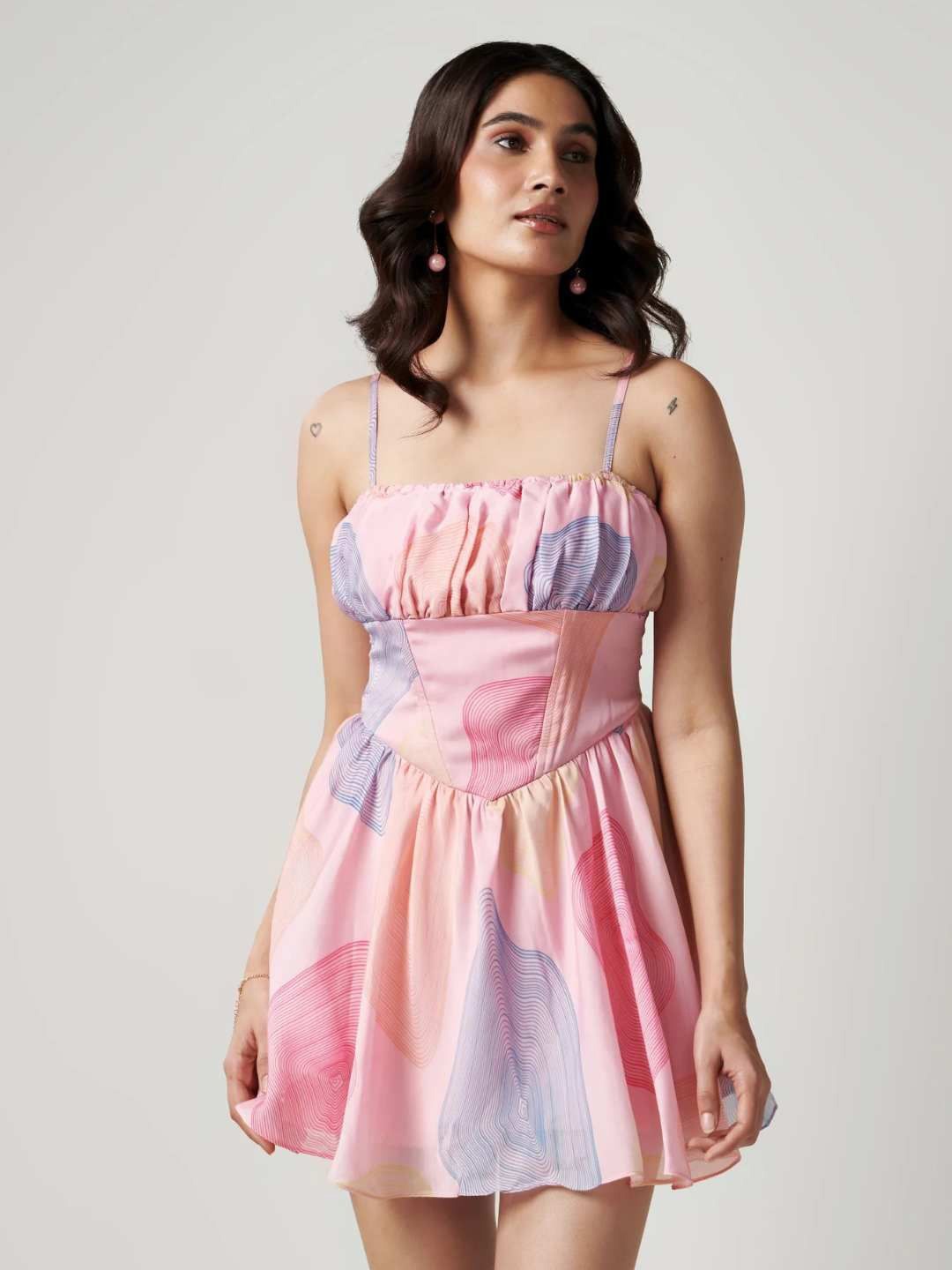 

Seoraa Women Striped Fit & Flare Dress, Pink