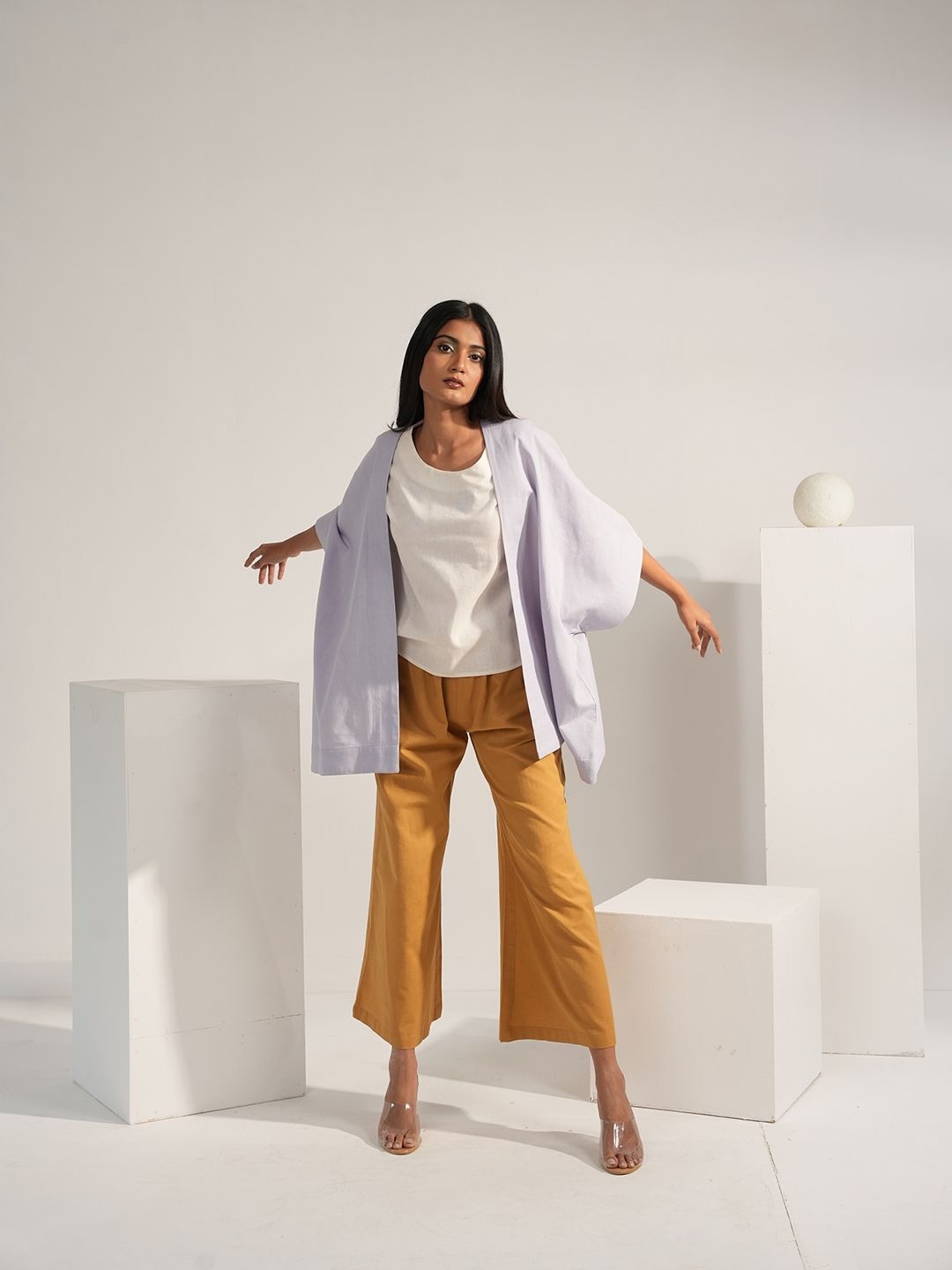 

Aamili Women Three Piece Solid Co-Ord Set, Cream