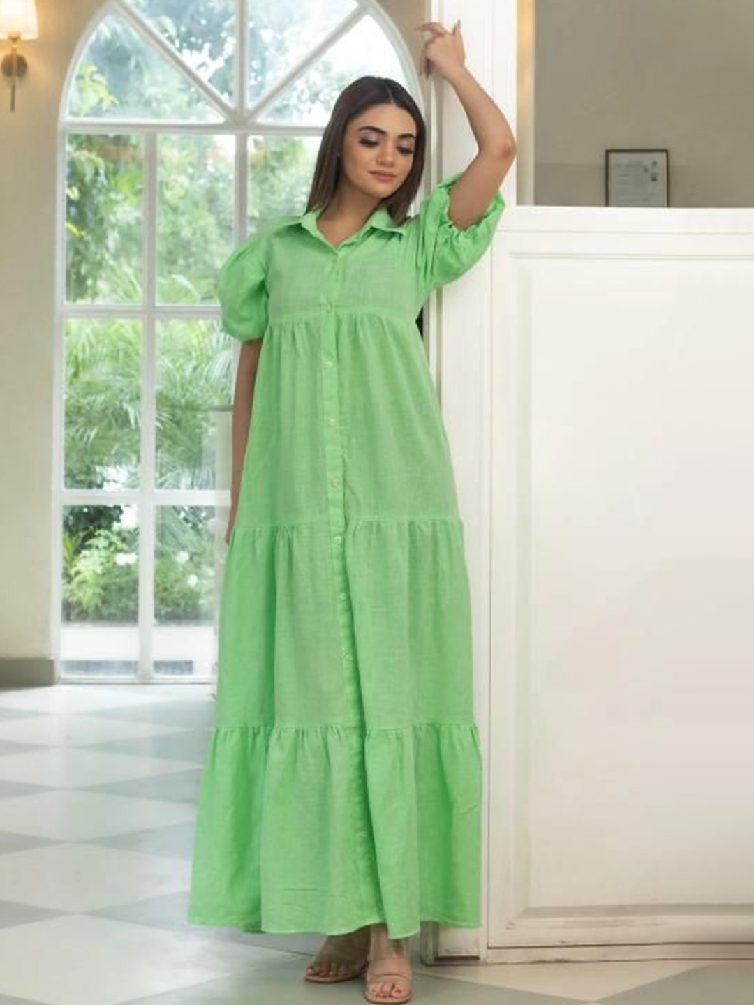 

SUKITI Women Cotton Fit & Flare Maxi Dress, Green