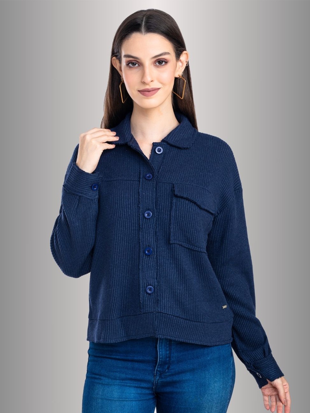 

Moda Elementi Women Classic Opaque Casual Shirt, Navy blue