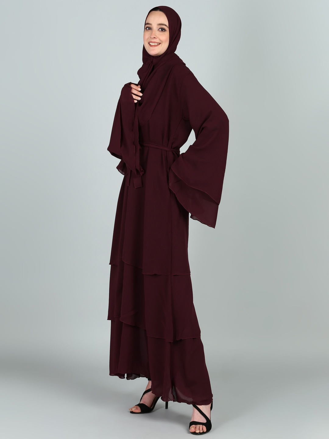 

BROKE BRAND Women Solid Long Sleeves Abaya Burqas, Burgundy