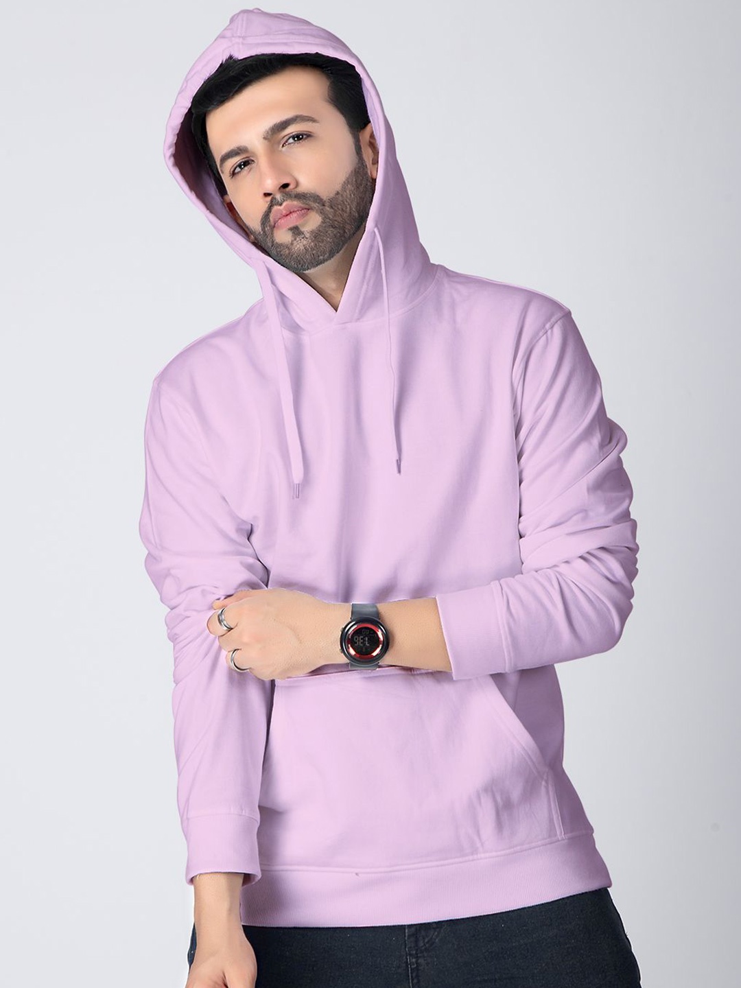 

Crazymonk Men Printed Hooded Sweatshirt, Pink