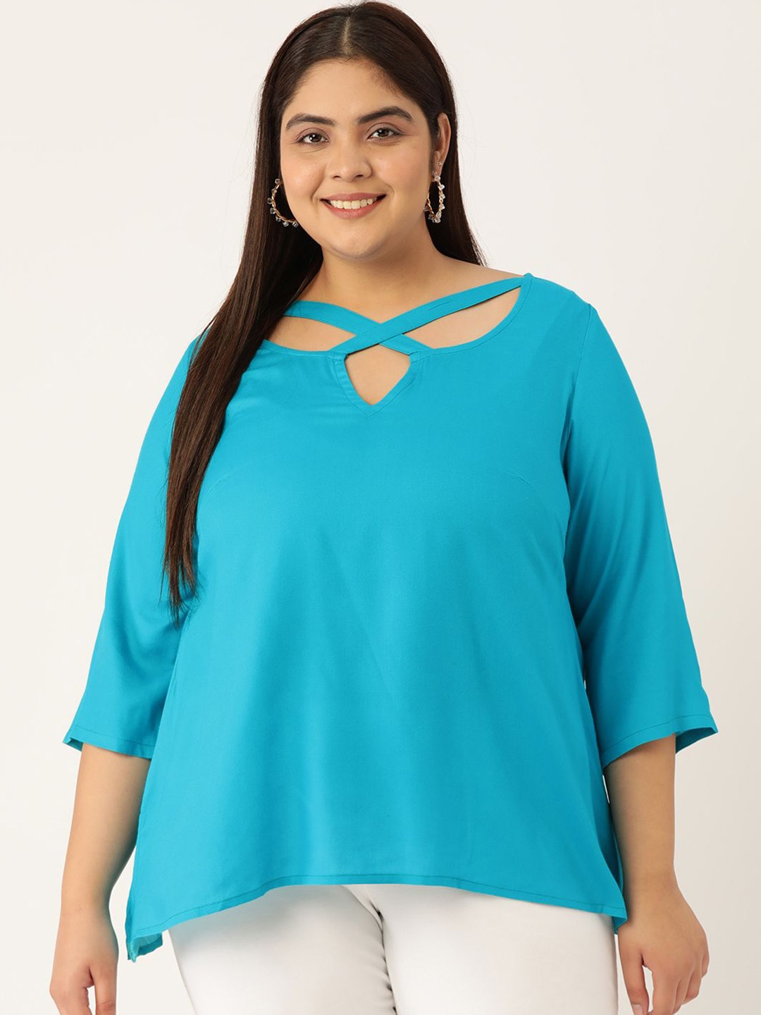 

theRebelinme Women Plus Size Neck Cut Out Detail Top, Teal