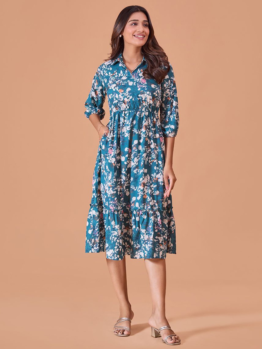 

Fashfun Floral Print Fit & Flare Midi Dress, Blue