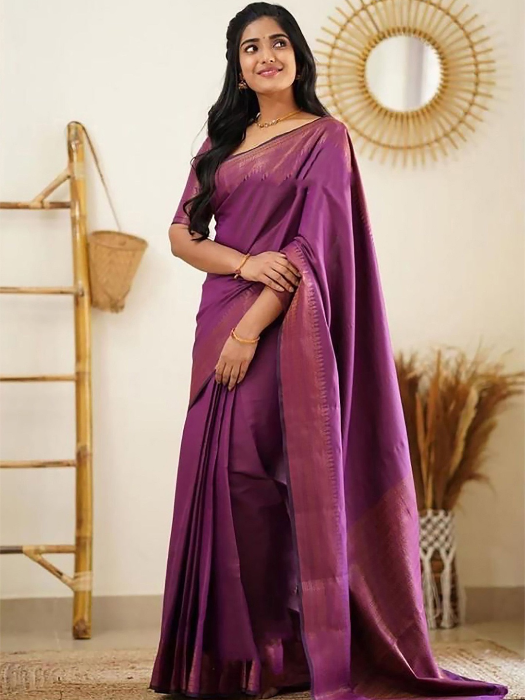 

bigben textile Woven Design Zari Banarasi Saree, Purple