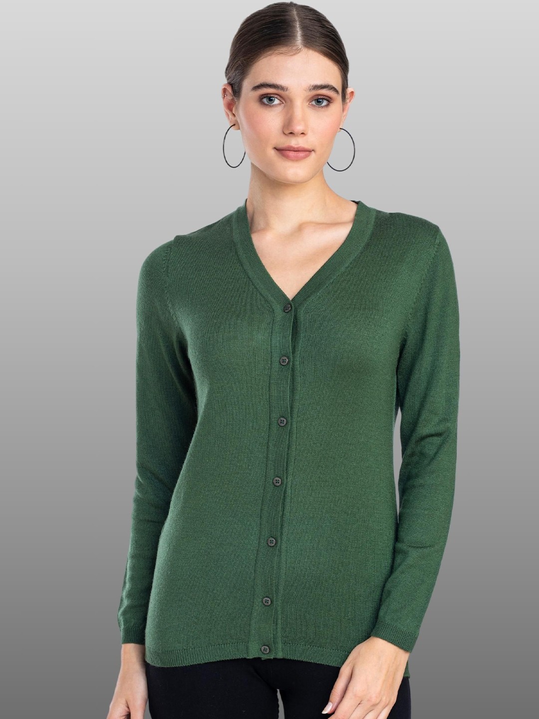

Moda Elementi Women V-Neck Woollen Cardigan, Green