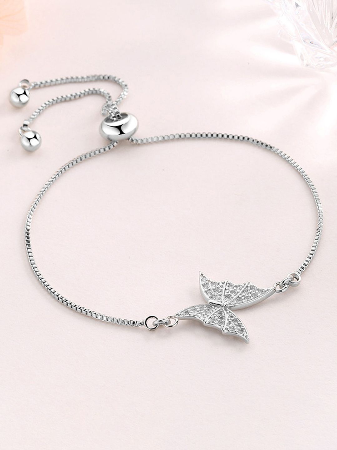 

Peora Silver-Plated Cubic Zirconia Studded Butterfly Shaped Wraparound Bracelet