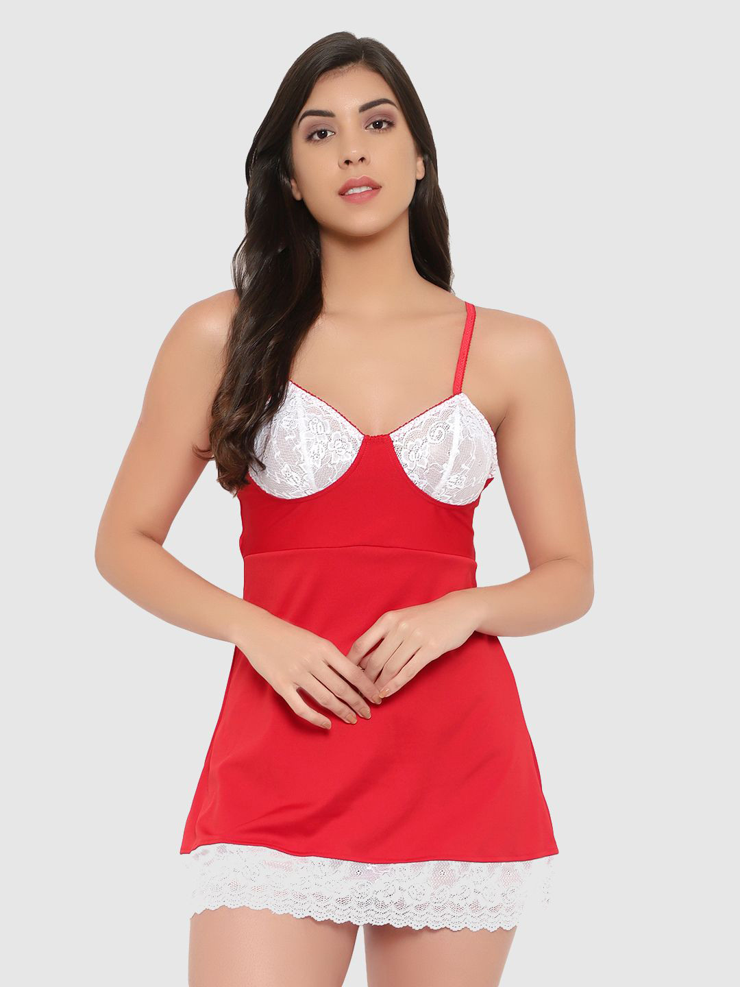 

Boldwink Laced Women Shoulder Straps Baby Doll Nightdress, White