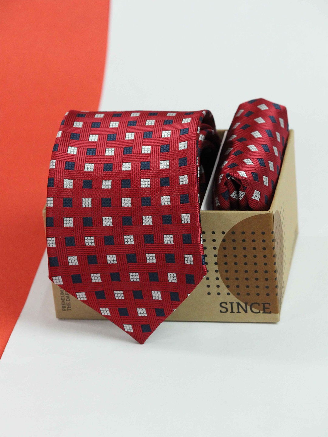 

Tossido Men Geometric Necktie & Pocket Square Gift set, Red