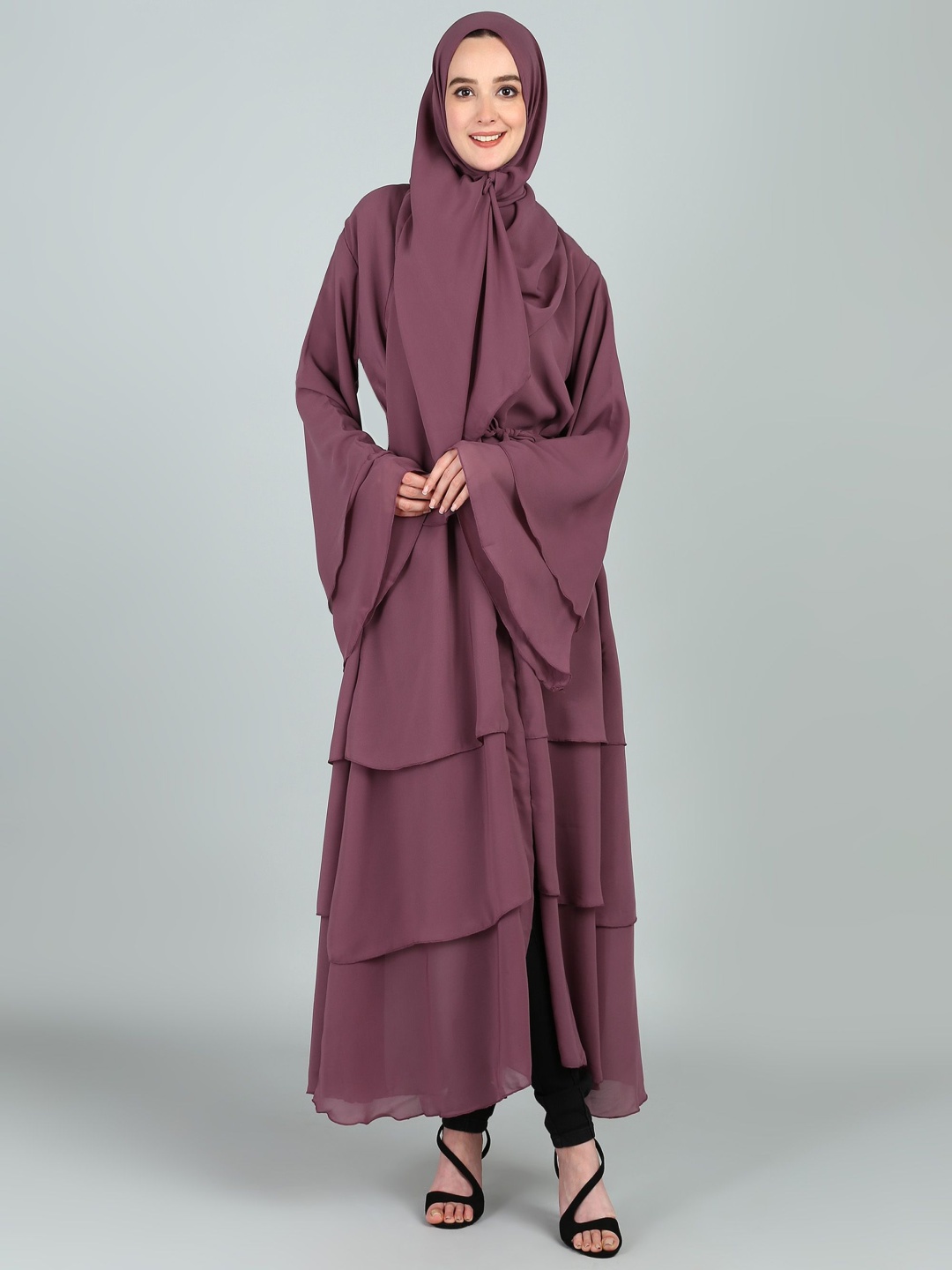 

BROKE BRAND Women Solid Triple Layer Abaya Burqa, Pink
