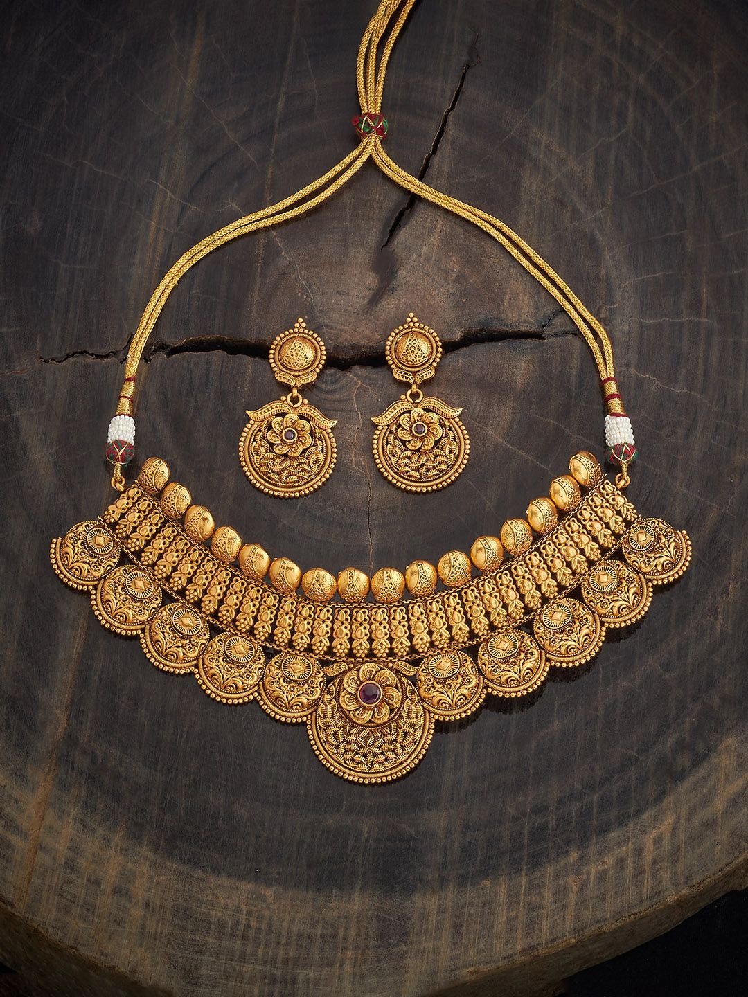 

Kushal's Fashion Jewellery Gold-Plated Stone Studded Antique Jewellery Set
