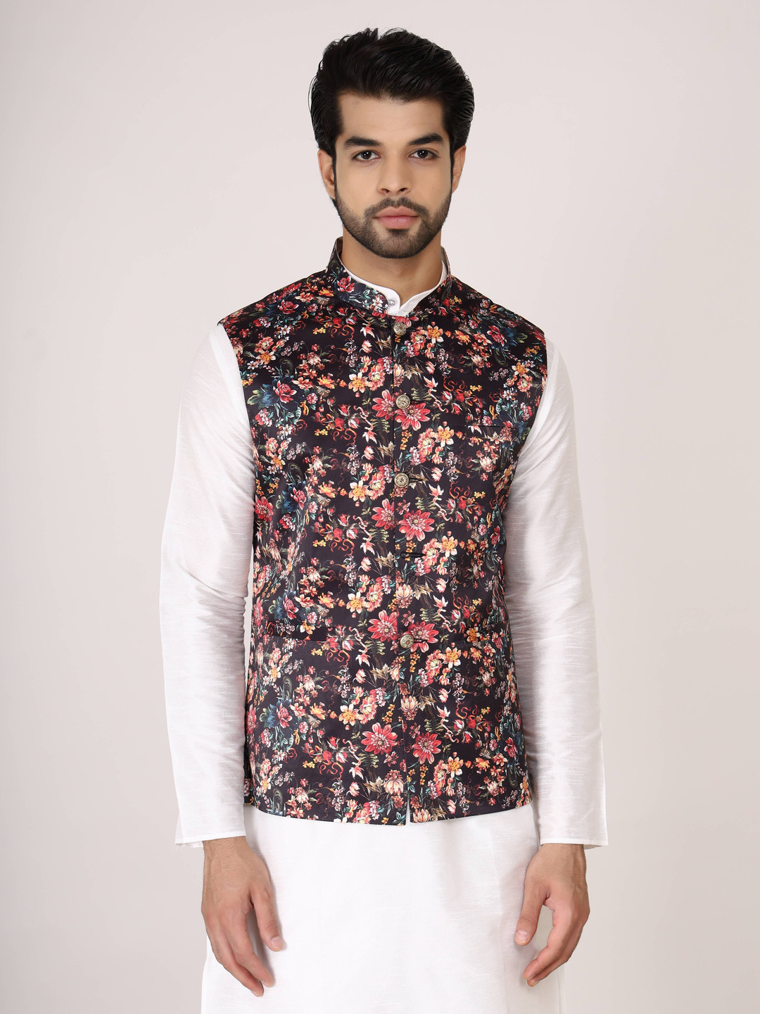 

Sadree Men Printed Nehur Jacket, Black