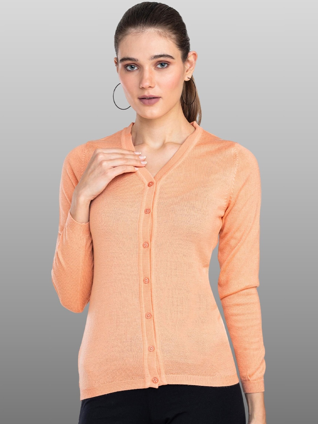 

Moda Elementi Women Woollen Cardigan, Peach