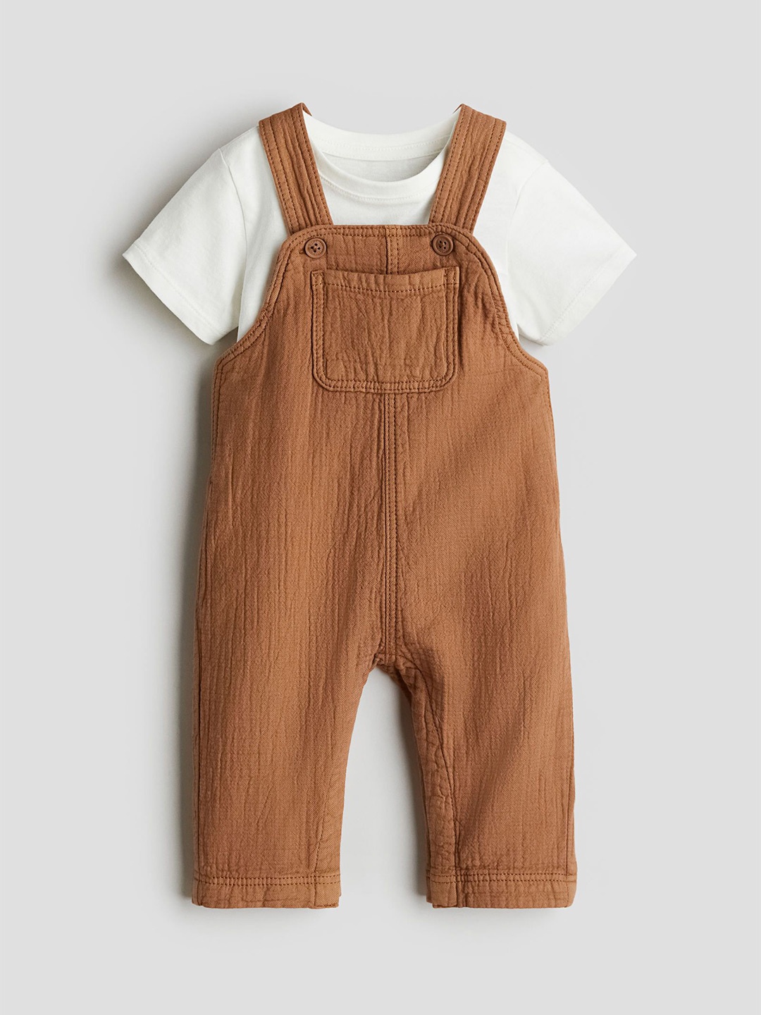 

H&M 2-Piece Dungarees And Top Set, Brown