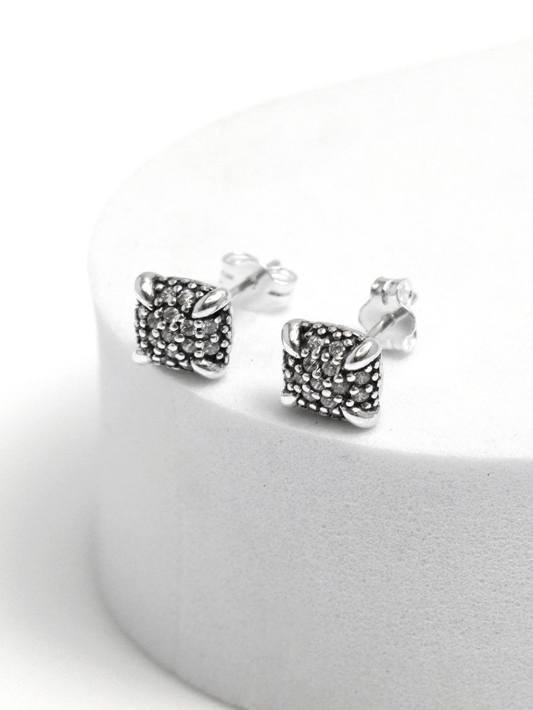

LeCalla 925 Sterling Silver Rhodium-Plated Square Shaped Studs, Grey