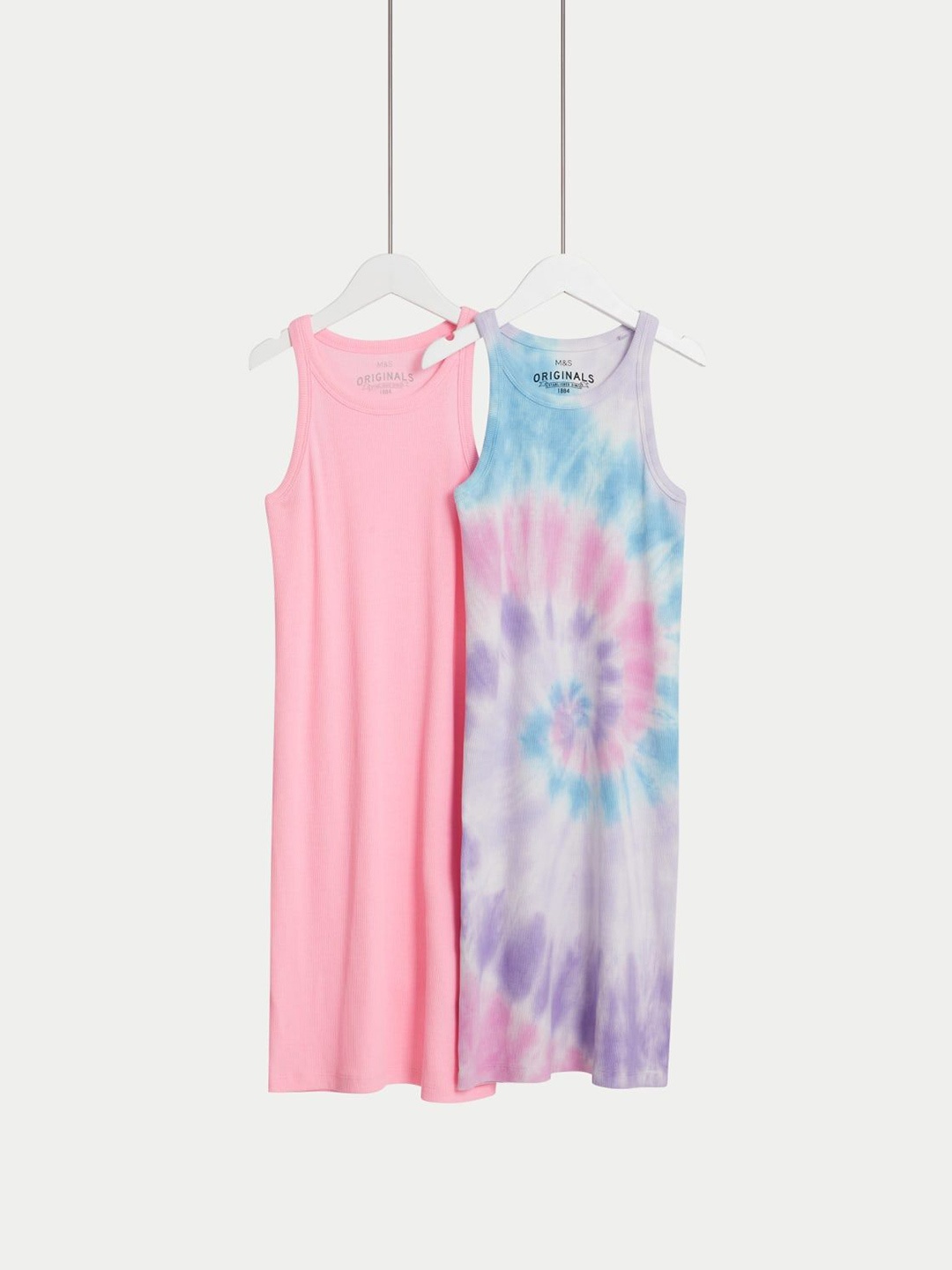 

Marks & Spencer Girls Pack Of 2 Tie and Dye Dyed Cotton A-Line Dress, Pink