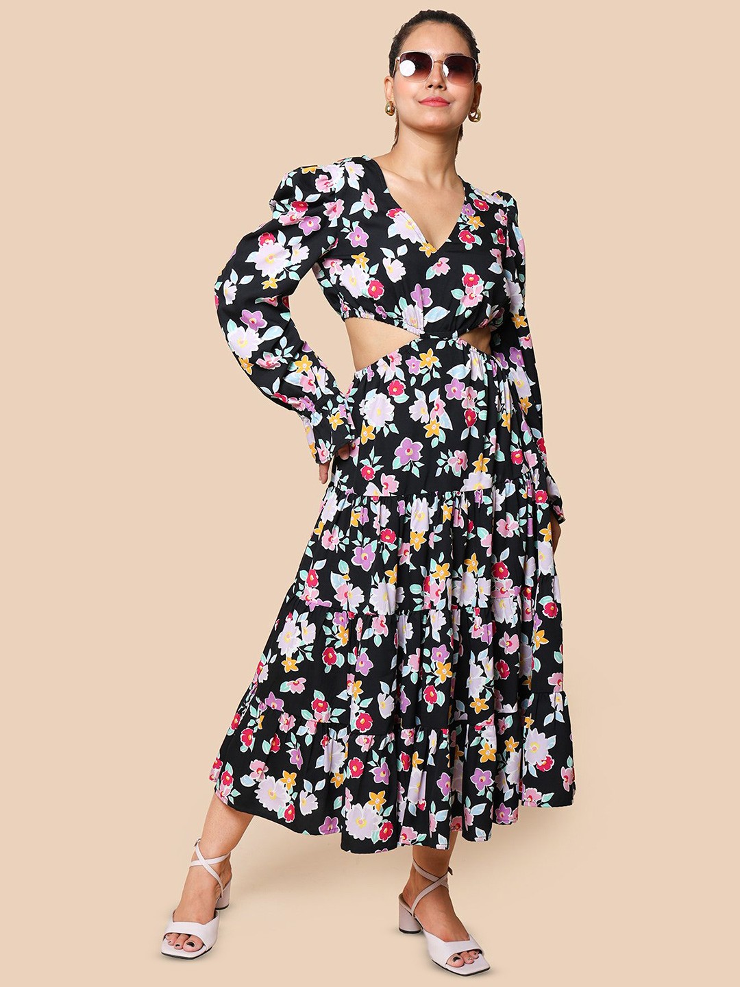 

KELLPAR Women Floral Printed Maxi Dress, Black