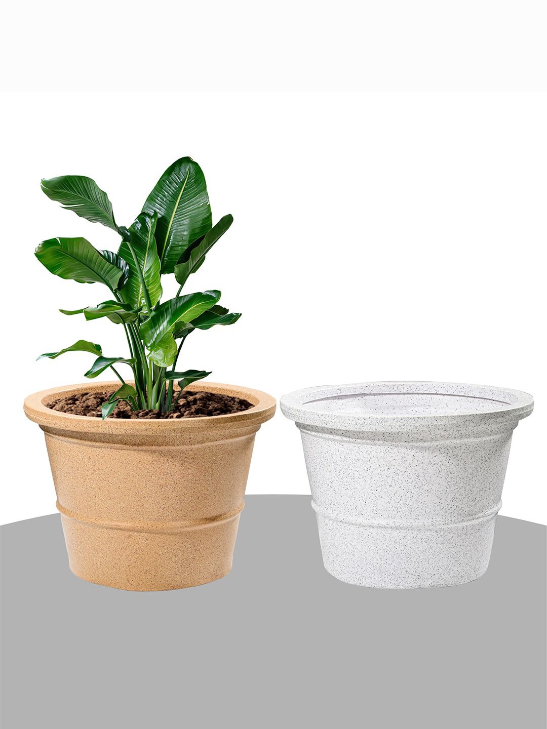 

Kuber Industries Brown & White 2 Pieces Textured Roto Mould Flower Planters