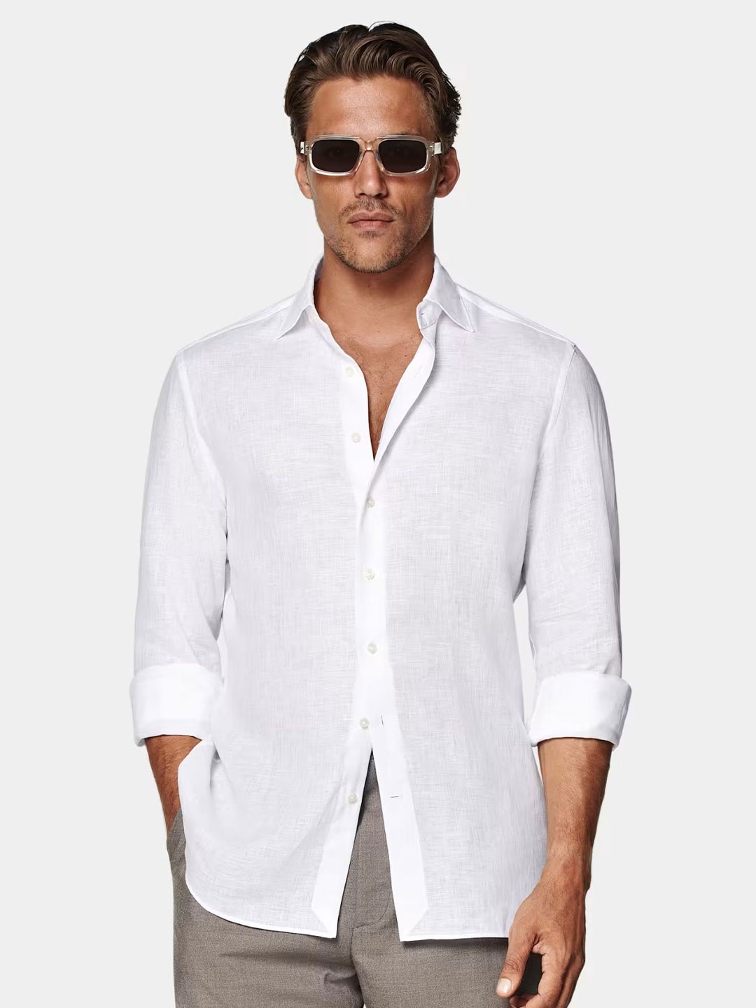 

SHANLIYA Men Classic Opaque Casual Shirt, White