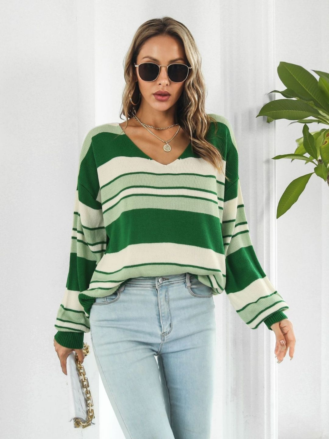 

Oh Rare Women Striped Pullover, Green