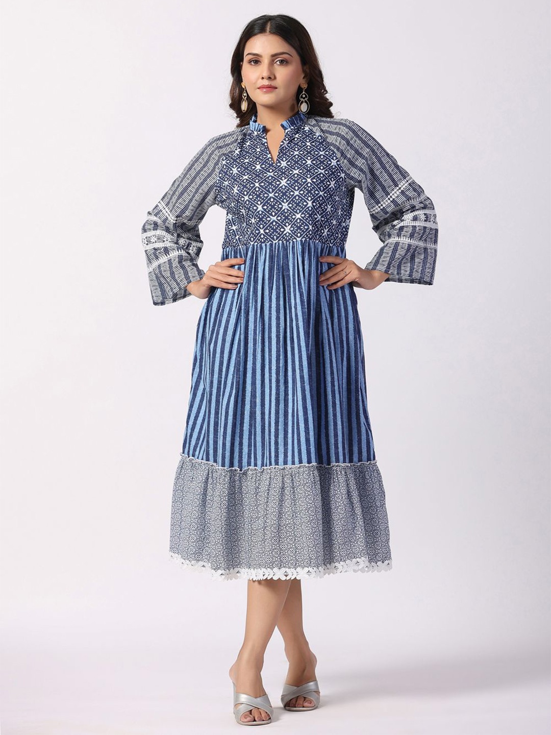

STIL O STITCH Women Floral Embroidered Fit & Flare Dress, Blue