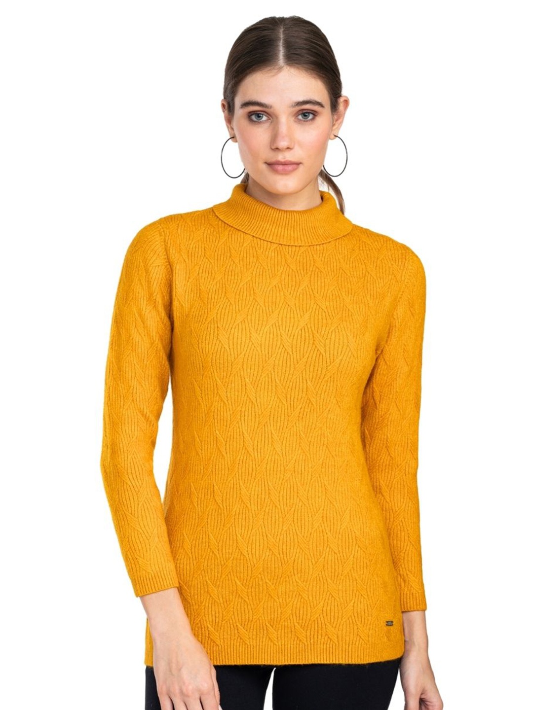 

Moda Elementi Women Cable Knit Woollen Pullover, Mustard
