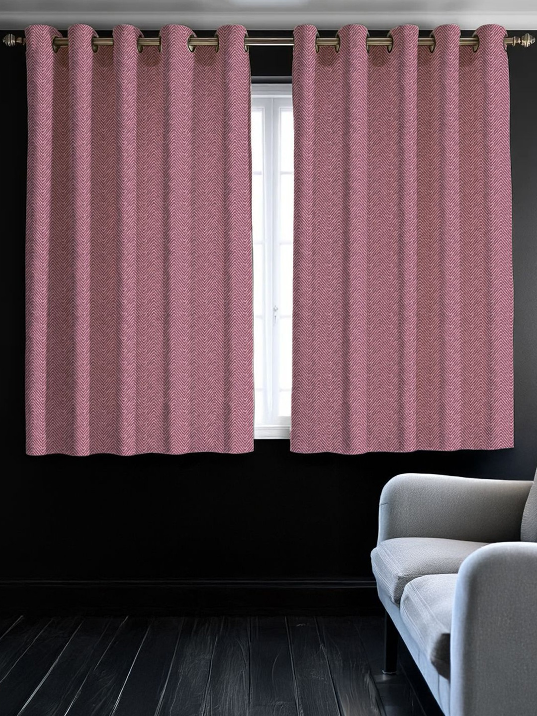 

URBAN SPACE Pink 2 Pieces Self Design Black Out Window Curtains