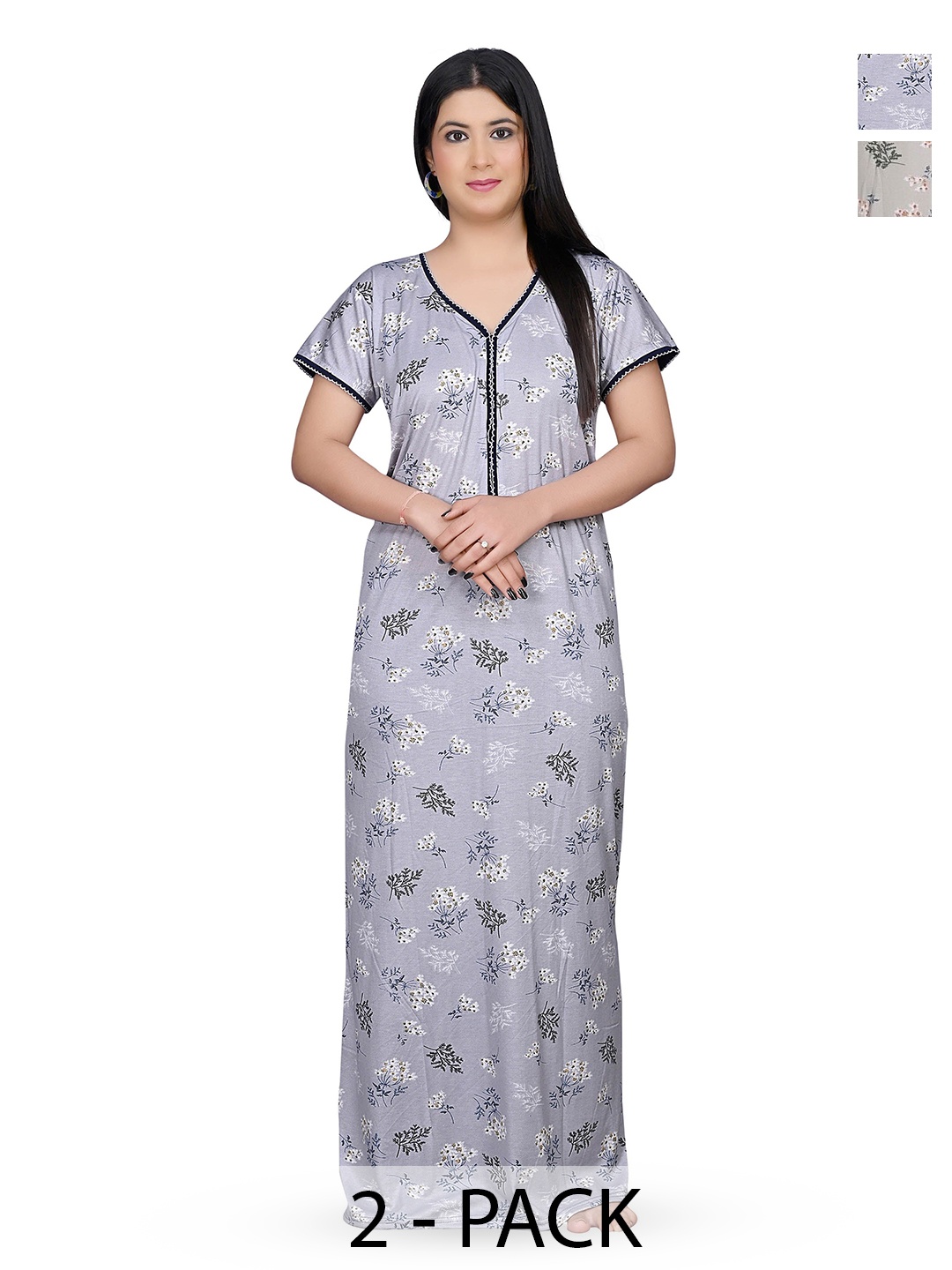 

G4Girl Women Pack of 2 Printed Maxi Nightdress, Grey