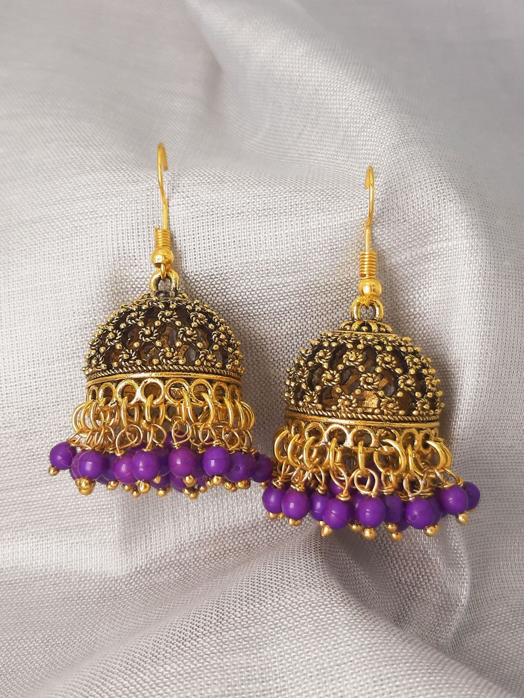 

HOPMEE Artificial Beads Dome Shaped Oxidised Jhumkas, Purple