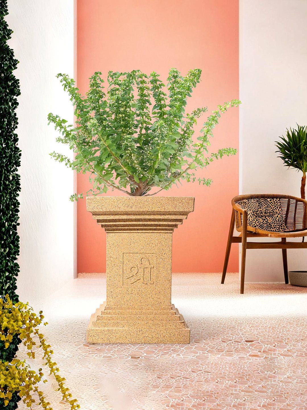 

Kuber Industries Brown 2 Pieces Textured Roto Mould Tulsi Flower Planters