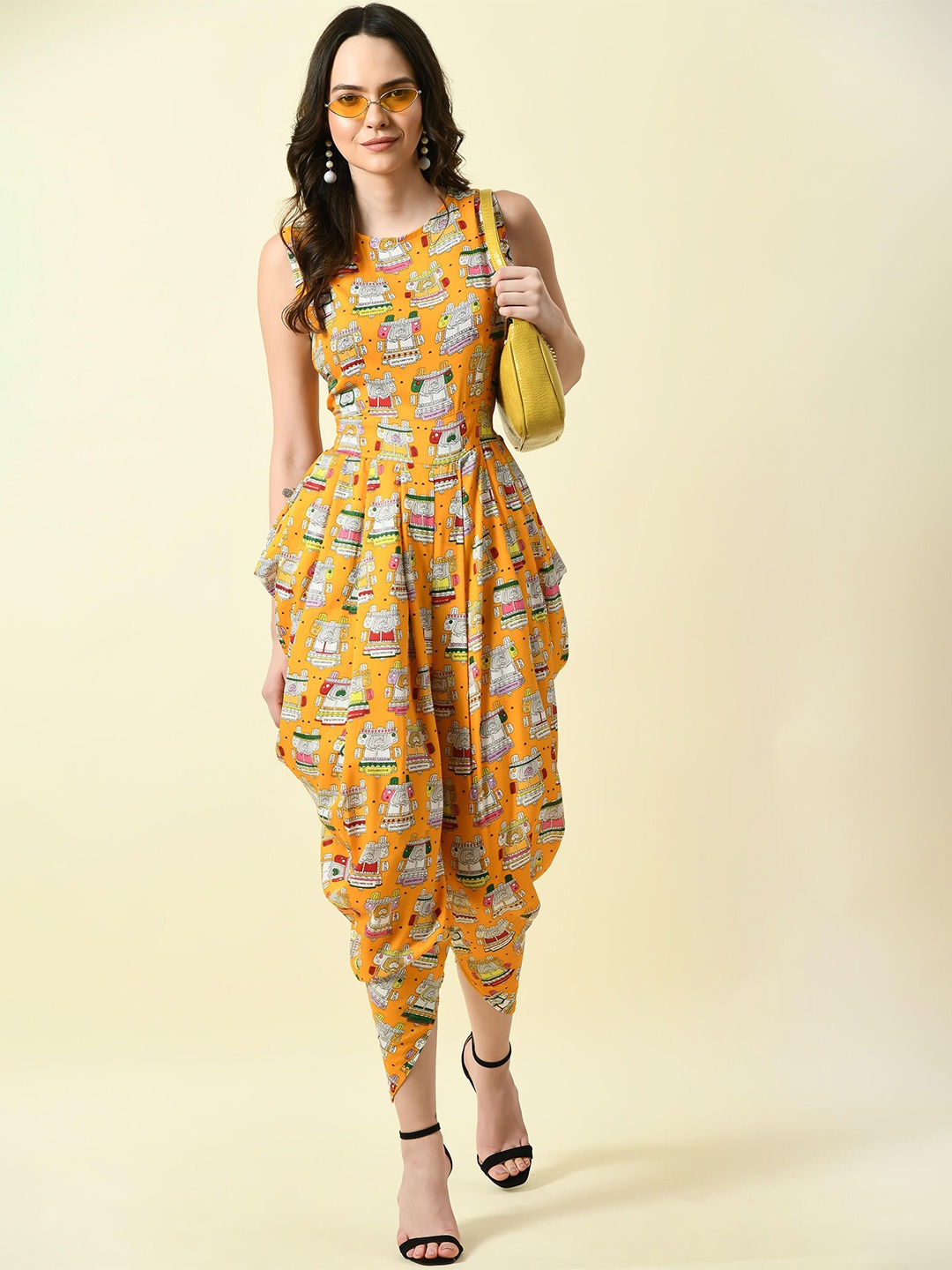 

FLYING FEST Women Printed Basic Jumpsuit, Yellow