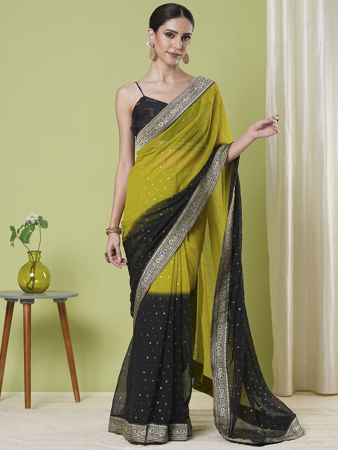 

KAYOMMI Ethnic Motifs Banarasi Saree, Green