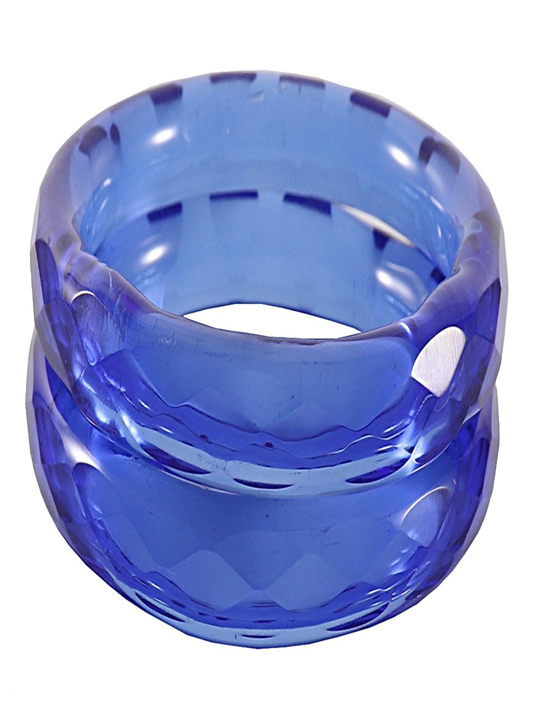 

ZULKA Set Of 2 Glass With Diamond Cut Pattern Bangles, Blue