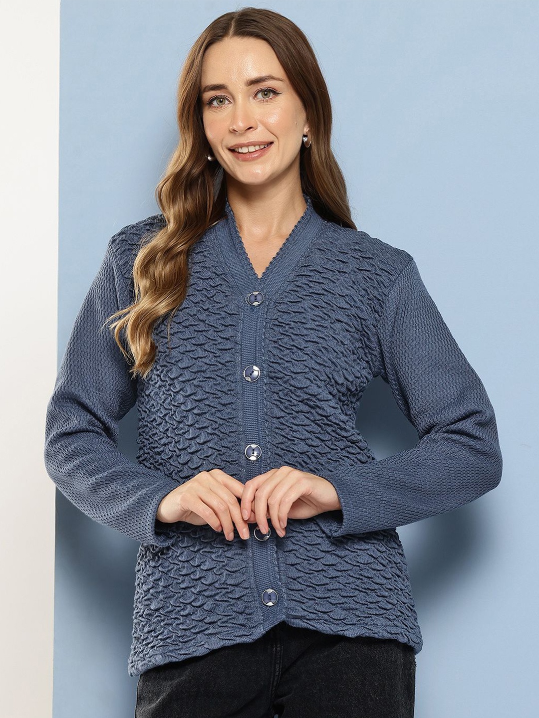 

BAESD Women Long Sleeves Open Knit Woollen Cardigan, Navy blue