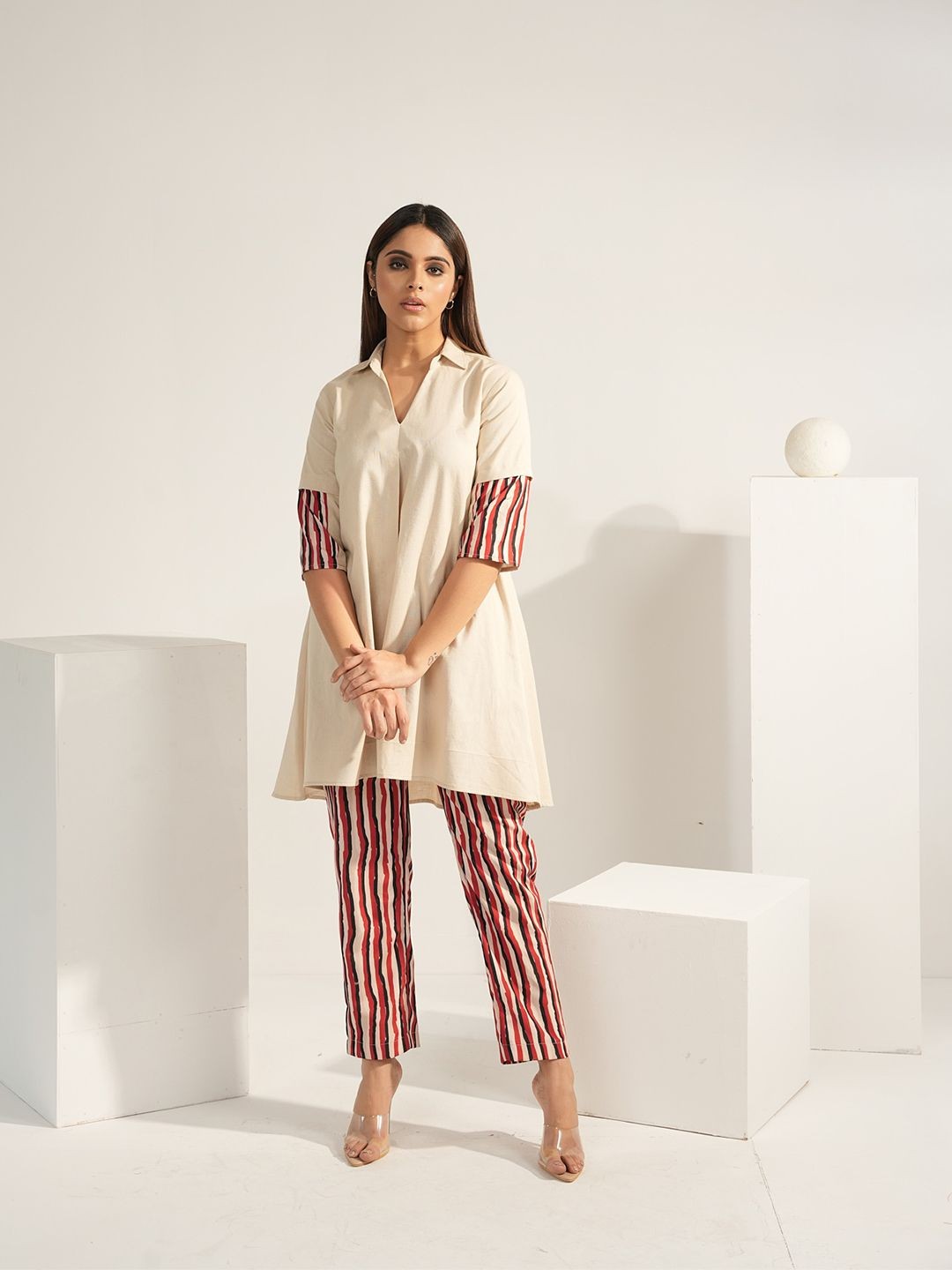 

Aamili Shirt Collar Pure Cotton Co-Ords, Beige