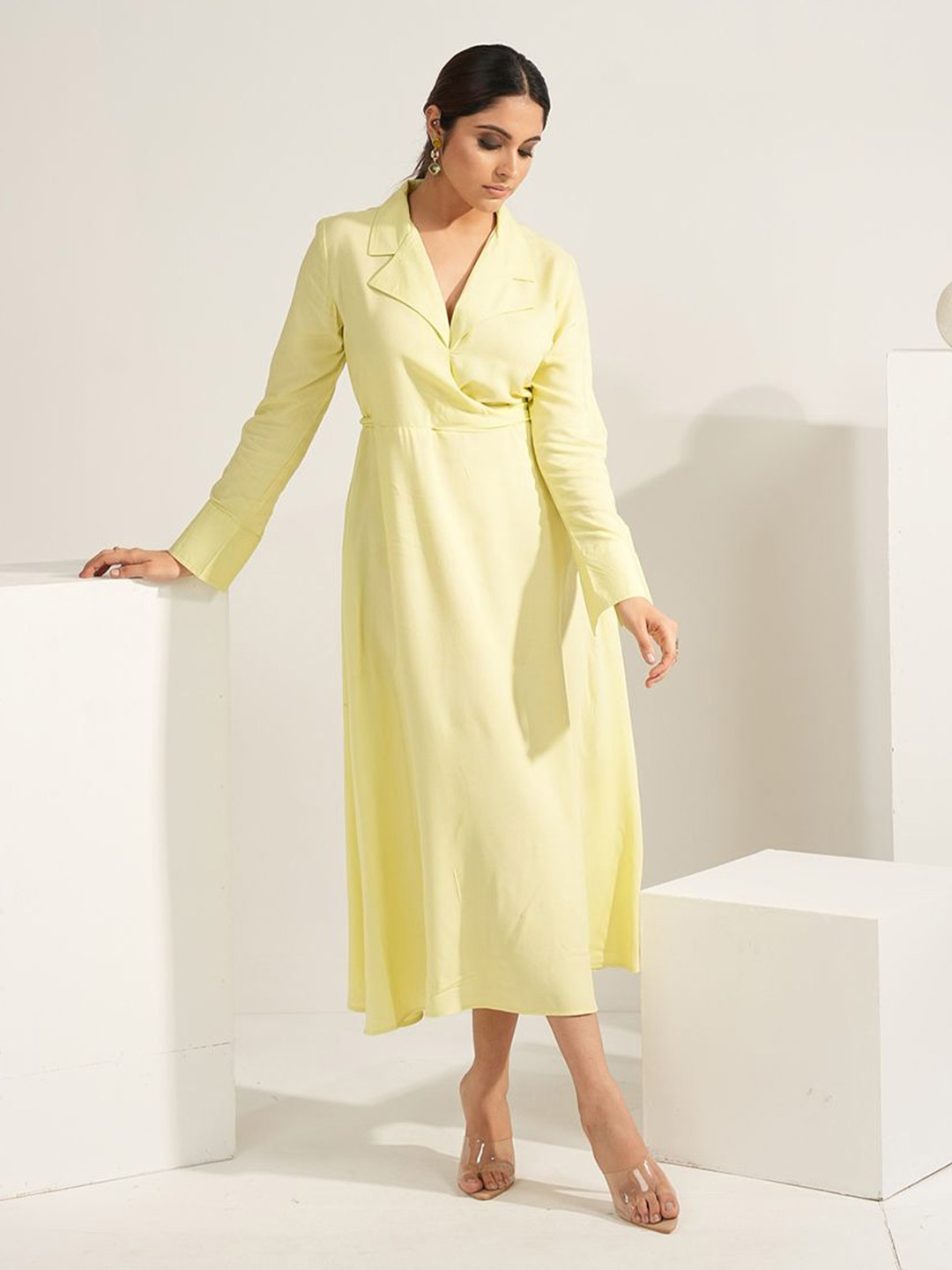 

Aamili Shirt Collar A-Line Midi Dress, Yellow