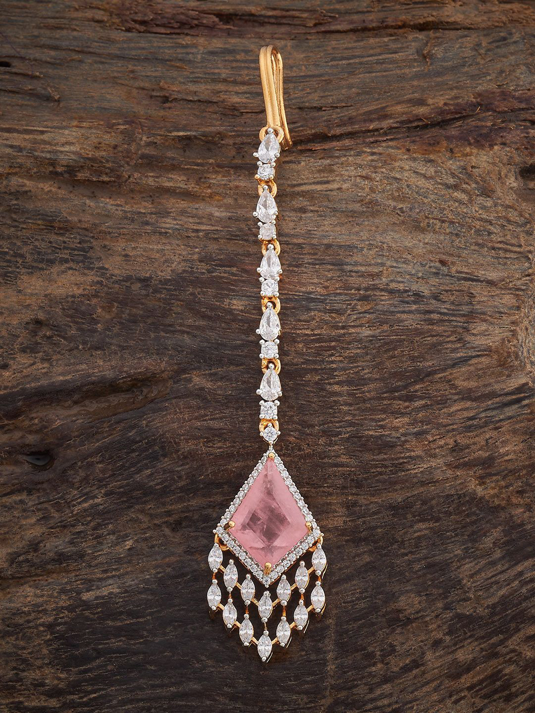

Kushal's Fashion Jewellery Rhodium-Plated Zircon Studded Maang Tikka Head Jewellery, Gold