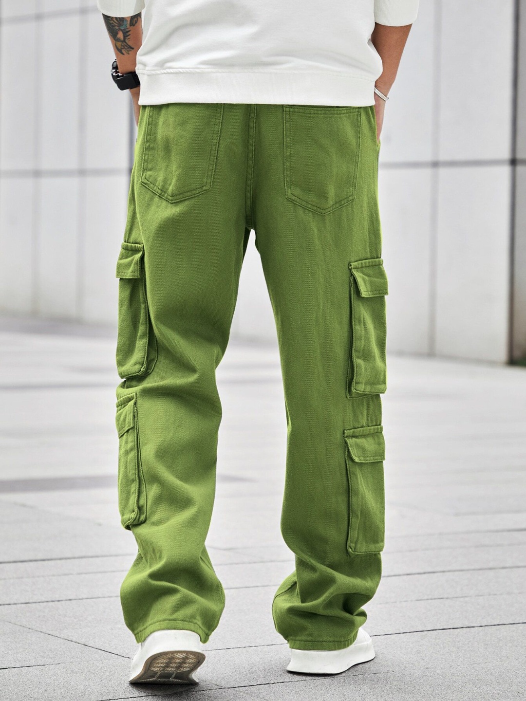 

URNAN INDY Men Multi Pocket Cotton Stylish Cargo Trousers, Green