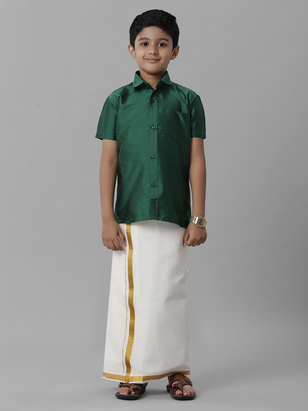 

Ramraj Boys Short Sleeves Shirt With Veshti, Green