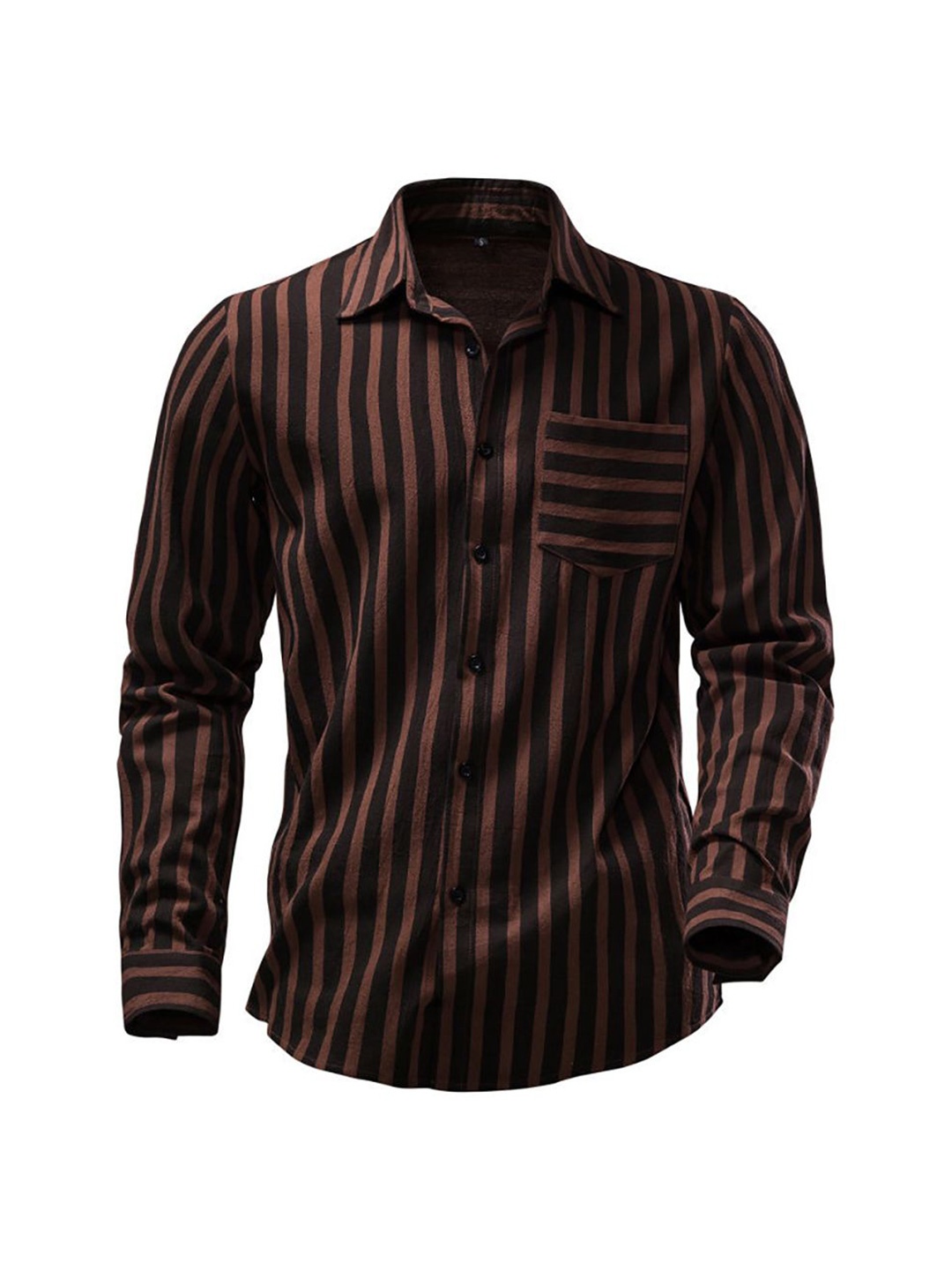 

StyleCast x Revolte Men Spread Collar Vertical Striped Casual Shirt, Coffee brown