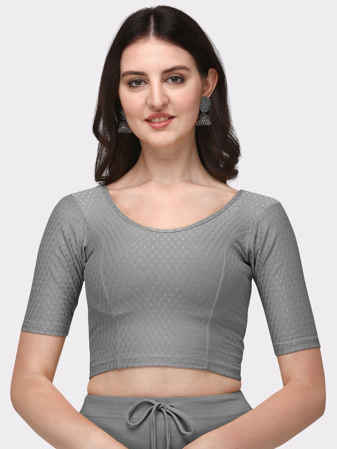 

Krimmple Self Design Cotton Stretchable Saree Blouse, Grey