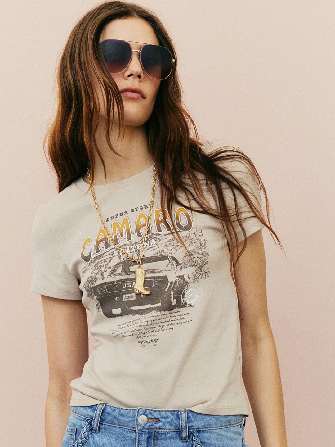 

H&M Printed T-shirt, Beige