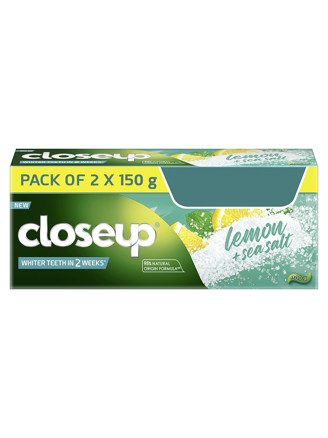 

Closeup Pack Of 2 Lemon & Sea Salt Toothpaste For Whiter Teeth - 150g Each, Green